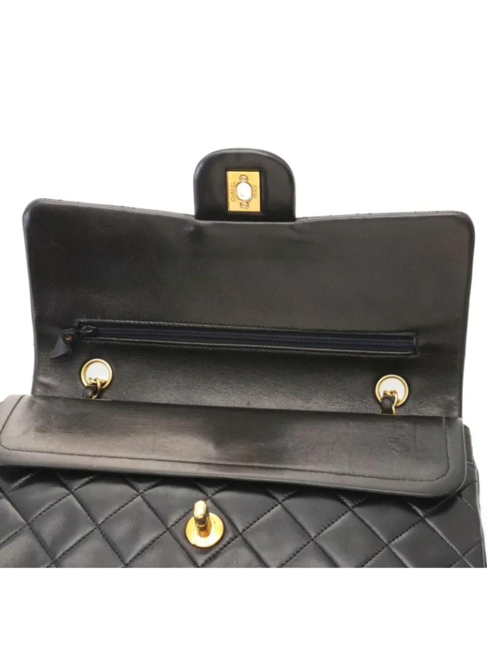 Chanel Quilted Double Flap 25 Chain Shoulder Black Lambskin Bag
